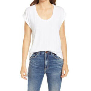 Treasure & Bond Women's T Shirt size S Scoop Neck Twist Detail Tee White